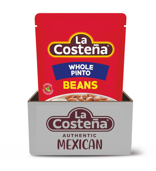 La Costeña Whole Pinto Beans, 16.22 Oz Microwaveable Pouch (Pack of 8)