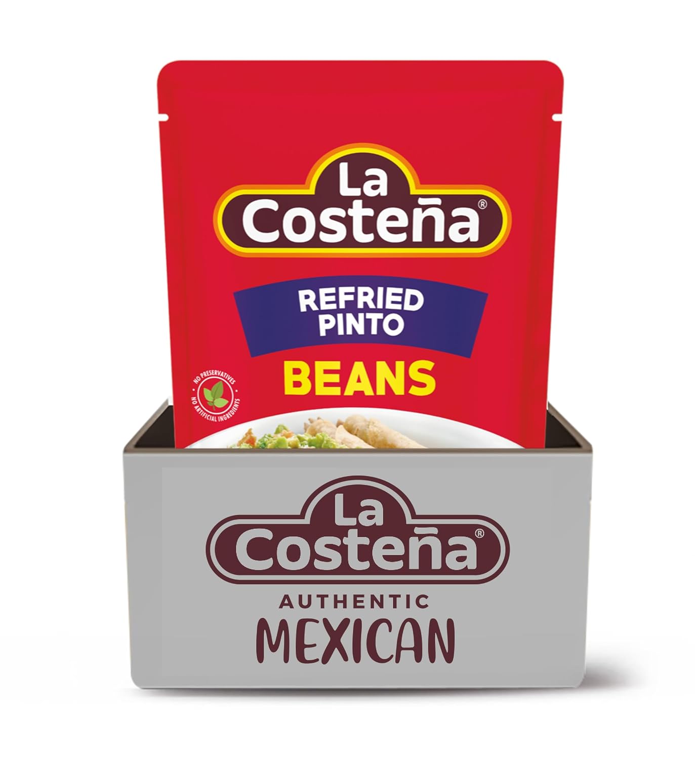 La Costeña Refried Pinto Beans, 15.16 Oz Microwaveable Pouch (Pack of 8)