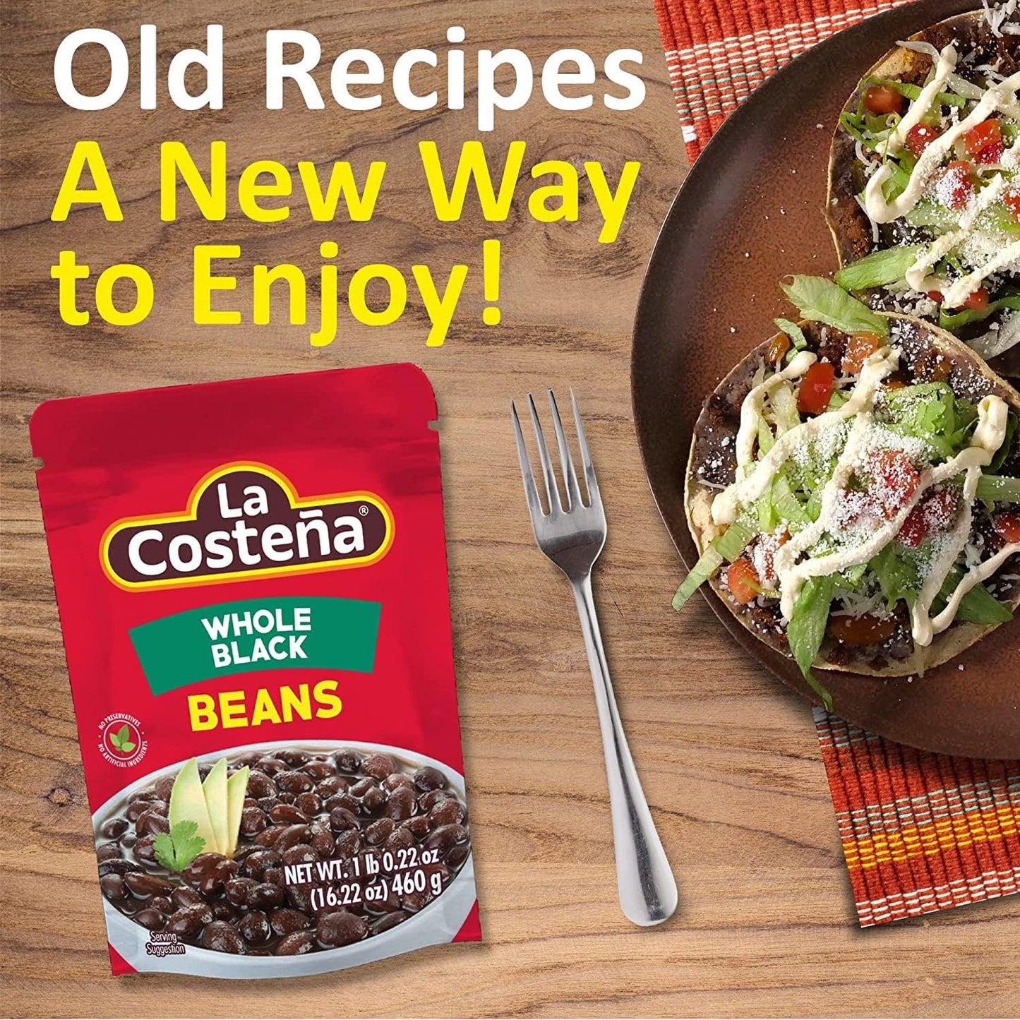 La Costeña Whole Black Beans, 16.22 Oz Microwaveable Pouch (Pack Of 8)